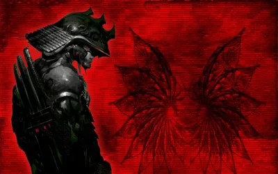Samurai in Armour Against Red Grunge HD Wallpaper