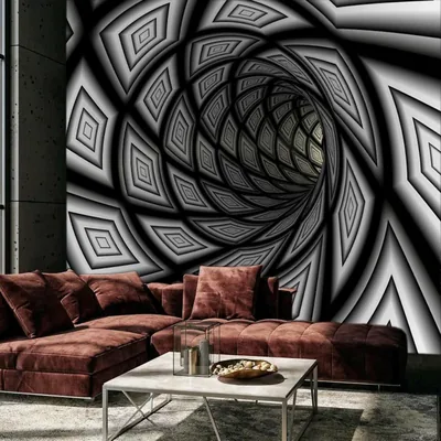 Spiral Tunnel Mural in Black and White HD Wallpaper