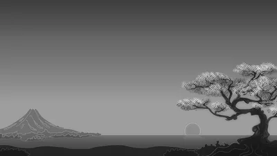 Grey Minimalist Fuji and Blossom Tree HD Wallpaper