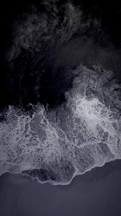 Aerial View of Waves on Black Sand HD Phone Wallpaper