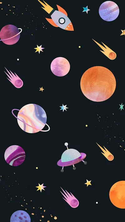 Colorful galaxy watercolor doodle black