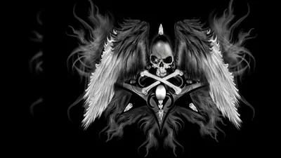 Winged Skull Over Crossed Bones HD Wallpaper
