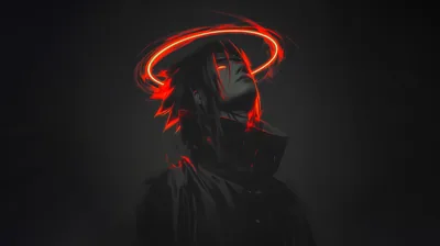 Cloaked Figure with a Red Neon Halo HD Wallpaper