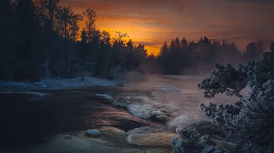 Frozen River at Sunrise HD Wallpaper