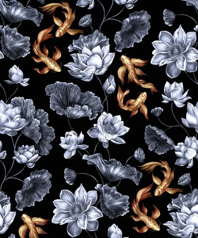 Koi Fish Among Silver Lotus HD Phone Wallpaper