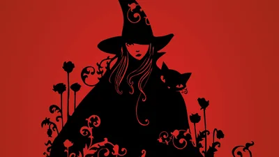 Wallpaper Halloween, spell, black, red background, wicked witch, witch, witch hat