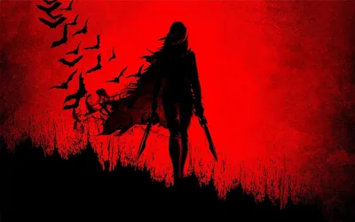 Red Sky Silhouette with Flying Crows HD Wallpaper