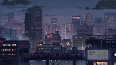 Lofi Pixel City at Dusk HD Wallpaper