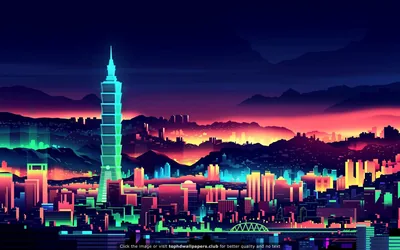 Colorful Vector City at Dusk HD Wallpaper