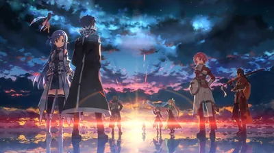 Warriors Silhouetted at a Glowing Horizon HD Wallpaper