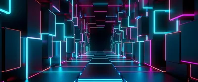 Neon Corridor in Cyan and Magenta HD Wallpaper