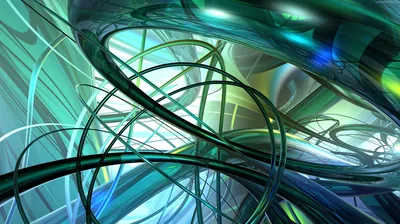 Curved Glass Rings in Green and Blue HD Wallpaper