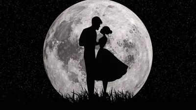 Couple Dancing in Front of a Full Moon HD Wallpaper