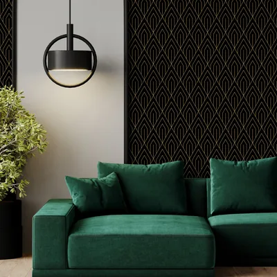 Art Deco Wall Behind a Green Sofa HD Wallpaper