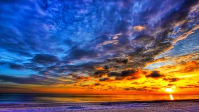 Orange and Blue Sunset over the Sea HD Wallpaper