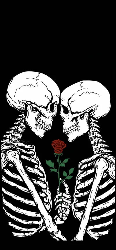 Two Skeletons Kissing with a Rose HD Phone Wallpaper