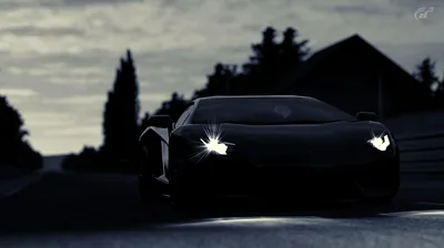 Lamborghini Headlights at Dusk on a Country Road HD Wallpaper