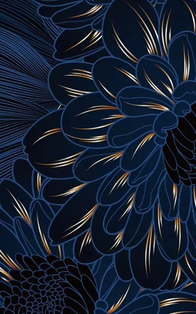 Navy Chrysanthemums with Gold Lines HD Phone Wallpaper