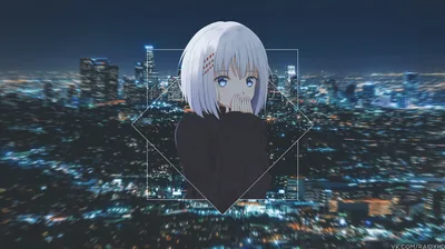 Silver-Haired Anime Girl Over City Lights HD Wallpaper