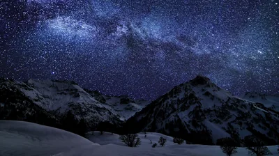 Star-Filled Sky Above Winter Mountains HD Wallpaper