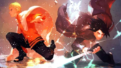 Adult Naruto and Sasuke Crouching HD Wallpaper