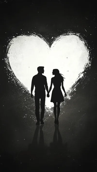 Couple Walking into a Glowing Heart HD Phone Wallpaper