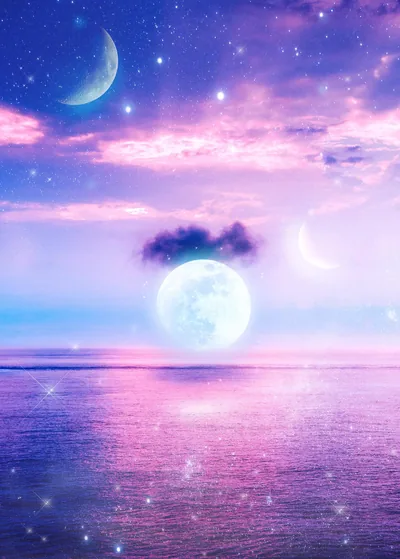 Glowing Moon over a Purple Ocean HD Phone Wallpaper