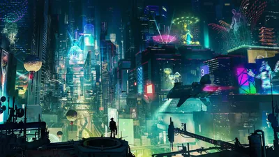 Rooftop View of a Teal Megacity HD Wallpaper