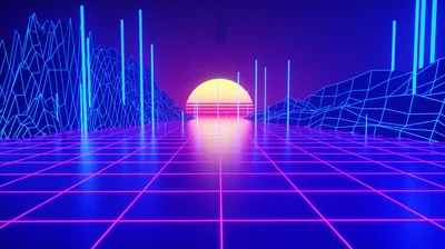 Retro Grid Sunset Landscape HD Wallpaper