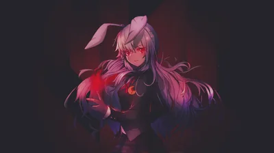 Anime Girl with Bunny Ears in Dark Red HD Wallpaper