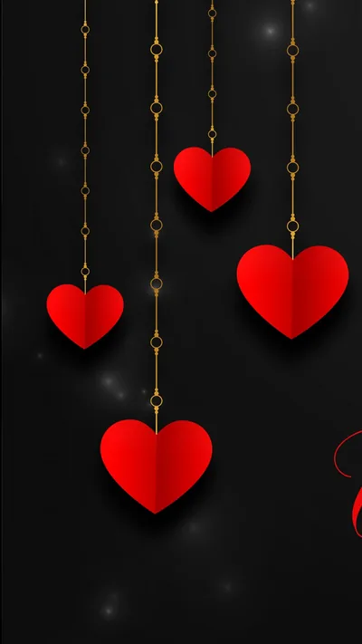 Paper Hearts Hanging on Gold Chains HD Phone Wallpaper