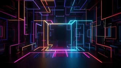 Wireframe Room in Neon Lines HD Wallpaper