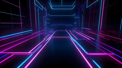 Sci-Fi Corridor Lined with Neon HD Wallpaper