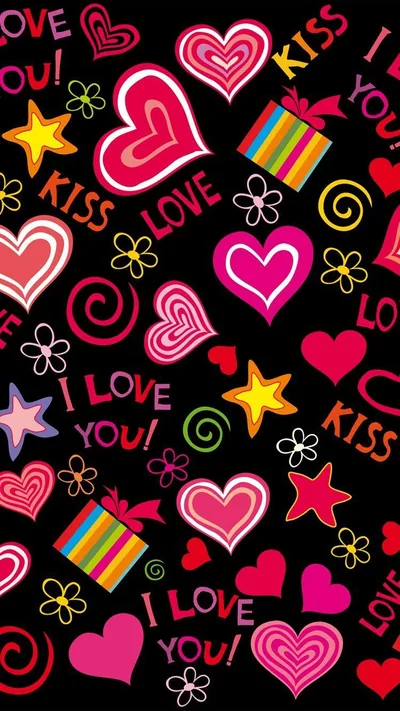 Colourful Love Doodle Stickers HD Phone Wallpaper