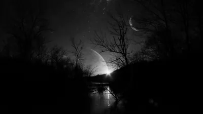 Surreal Crescent Moons over Water HD Wallpaper