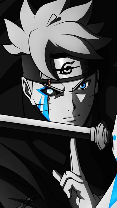 Boruto with a Katana in Monochrome HD Phone Wallpaper