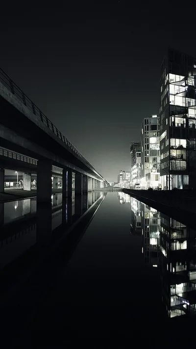Dark City View Beside Lake Landscape iPhone 8 Wallpapers