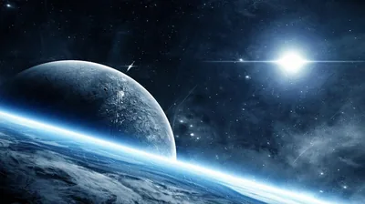 Bright Star Over Earth and Moon HD Wallpaper