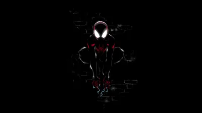 Spider-Man in Black Suit with Red Glow HD Wallpaper