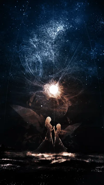 Two Figures Under a Glowing Star HD Phone Wallpaper