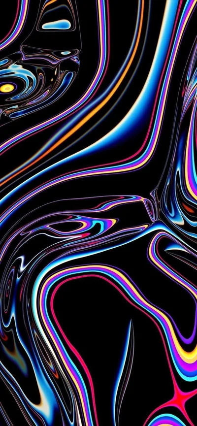 Iridescent Liquid Swirls on Black HD Phone Wallpaper