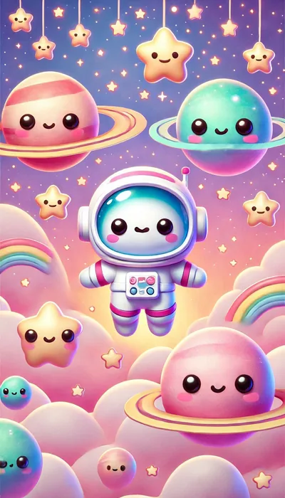 Astronaut Kid Among Smiling Planets HD Phone Wallpaper