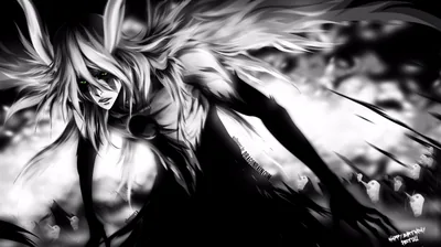 High-contrast black and white art of a snarling figure with wild pale hair and a sword, headstones just visible in the blurred background.