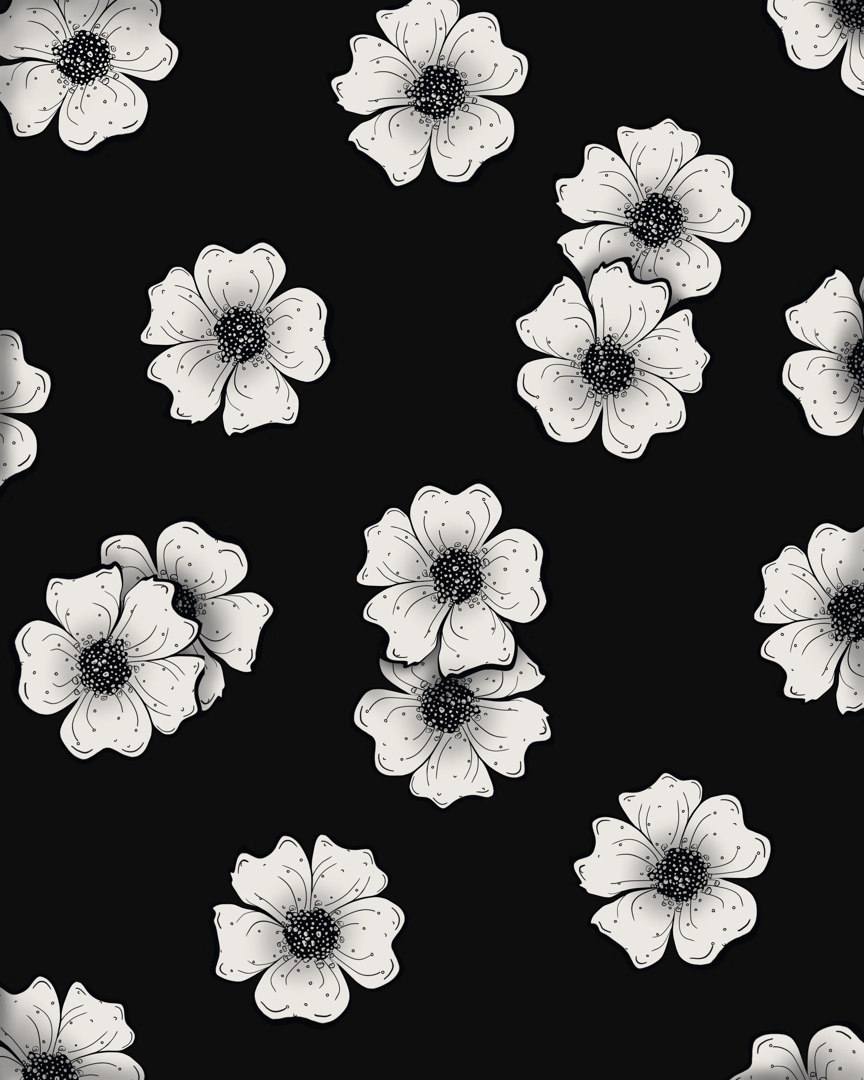 Black and White Flowers Phone Wallpaper