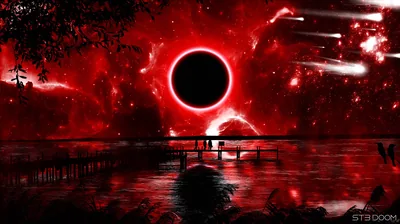 Black Eclipse Over a Red Sky HD Wallpaper