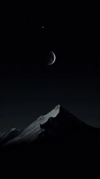 Crescent Moon Above a Snowy Peak HD Phone Wallpaper