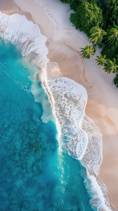 Aerial View of a Palm-Lined Beach HD Phone Wallpaper