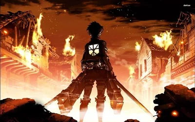 Survey Corps Soldier in a Burning Town HD Wallpaper