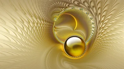 Gold Orb in Fractal Spiral HD Wallpaper