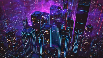Purple City Skyline From Above HD Wallpaper